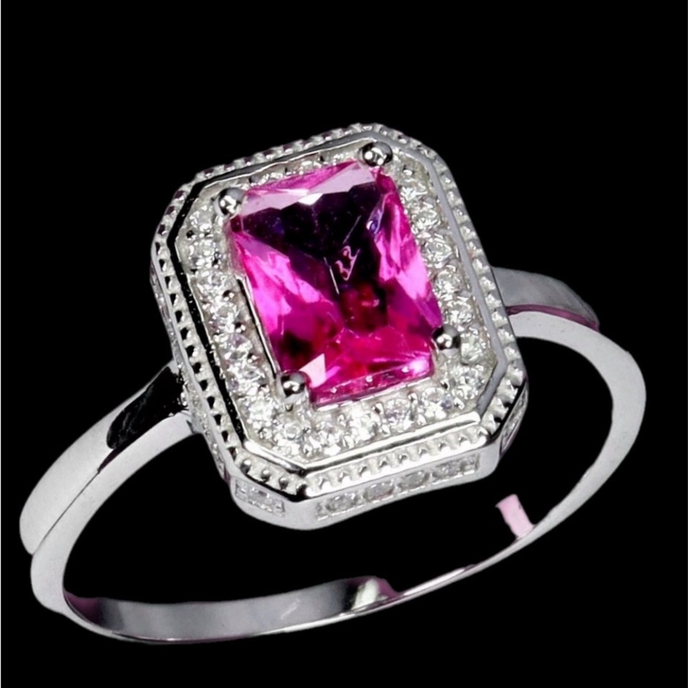 Elegant, Unique Genuine Pink Topaz Ring, 7mm by 5mm gemstone.
